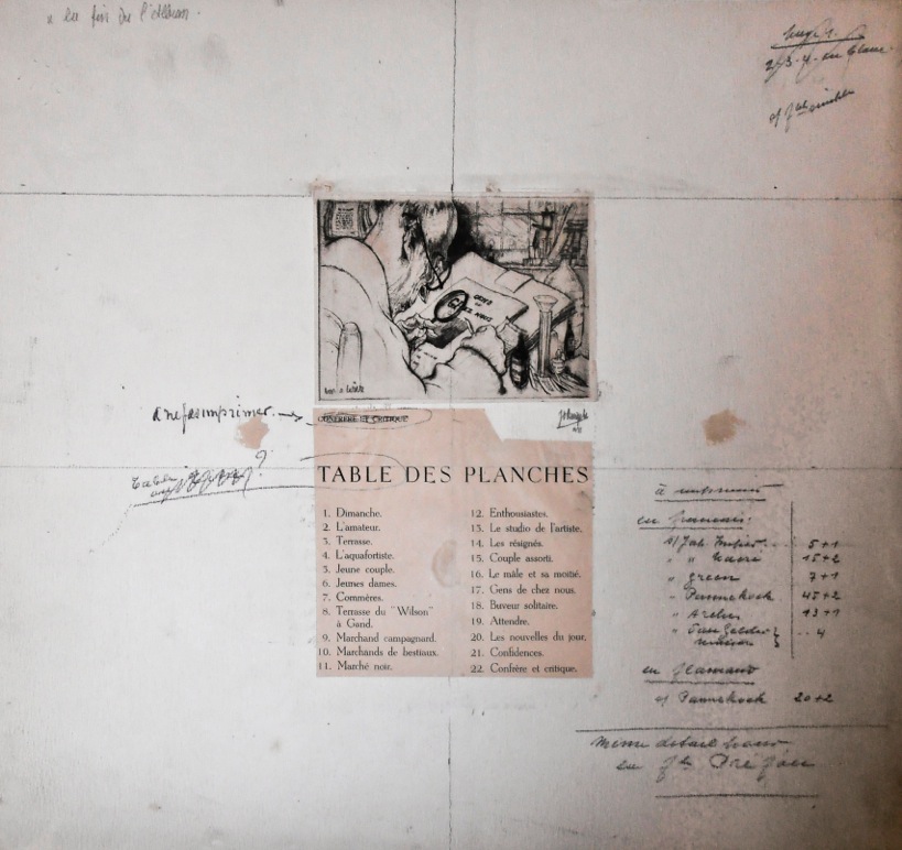 J.D.B. 350 B  CONFRERE ET CRITIQUE 1941
Project voor het album Gens de chez nous  1941

Alle notities die Jules De Bruycker gebruikte voor het album Gens de chez nous als instructies voor het drukken door Van Campenhout.
L.R.N.M.
