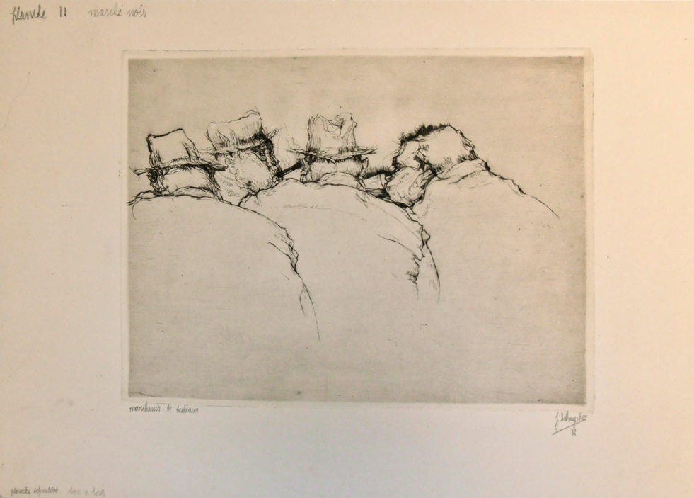 J.D.B. 364 MARCHE NOIR 1941
Project voor het album Gens de chez nous 1941

Op al deze prenten staan notities voor het perfectioneren van het album Gens de chez nous, gegeven door Jules De Bruycker aan drukker Van Campenhout
L.R.N.M.
