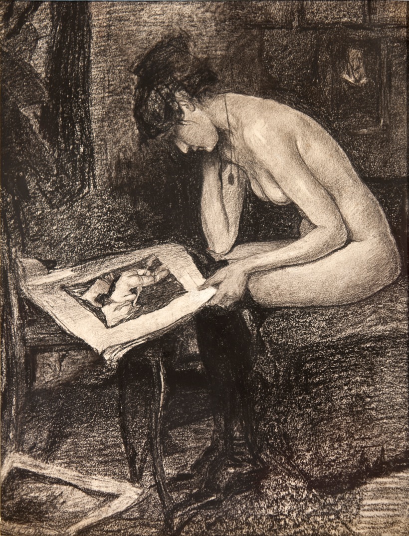 A0336 NAAKT BEKIJKT EEN ETS VAN FELICIEN ROPS
Verzameling JCDP
Deze afbeelding is een tekening van De Bruycker's vrouw zijnde Raphaëlle De leyn
