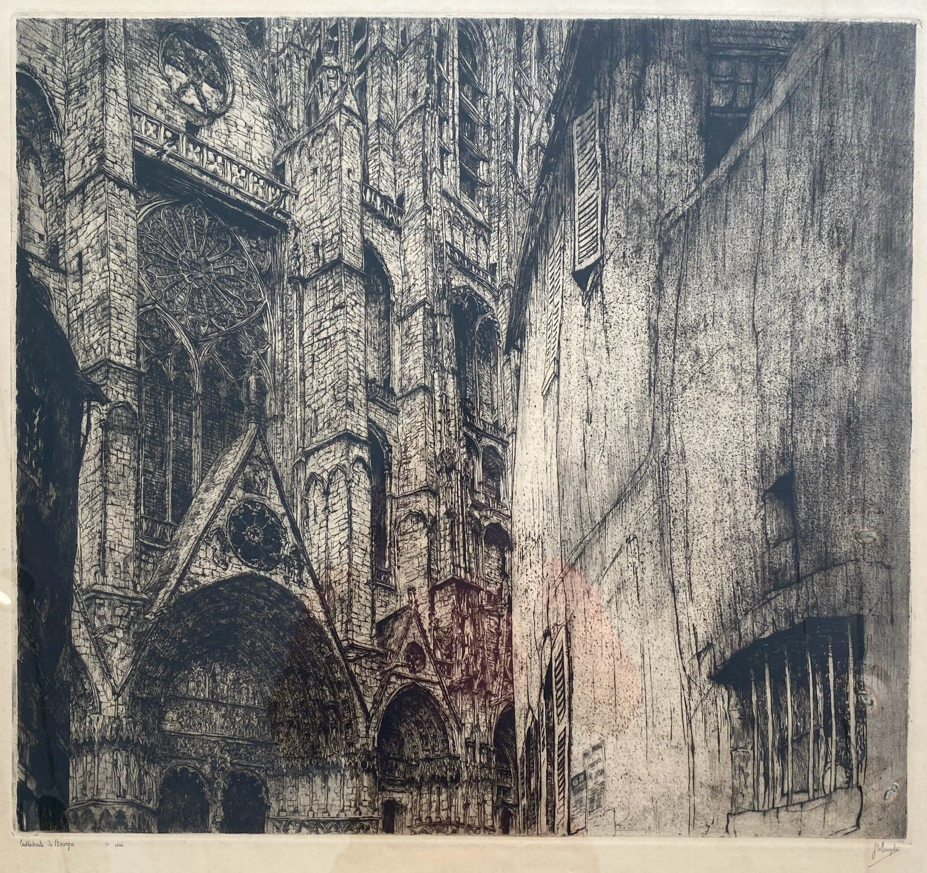 J.D.B. 259A LA CATHEDRALE DE BOURGES,  1929
1ste staat met slechts 2 aanplakbrieven.
L.R.N.M.
