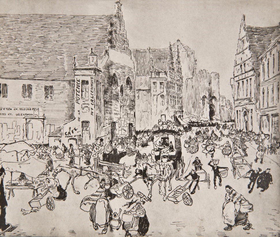 A0233A STRAAT TAFEREEL AAN DE GROENTENMARKT TE GENT
Groentenmarkt met op de linkerkant het Galgenhuis en achteraan het Gravensteen
