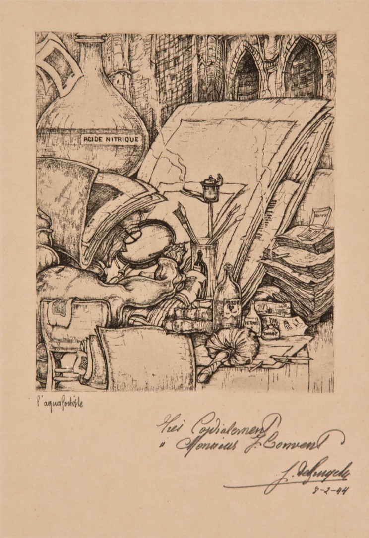 J.D.B. 405B  L'aquafortiste travaillant à son église St.Nicolas
Ets gesigneerd aan John Convent
Uitzonderlijke staat
H. 210 - B. 140  Het geëtste gedeelte is kleiner. H.140 - B.114
L.R.N.M.
