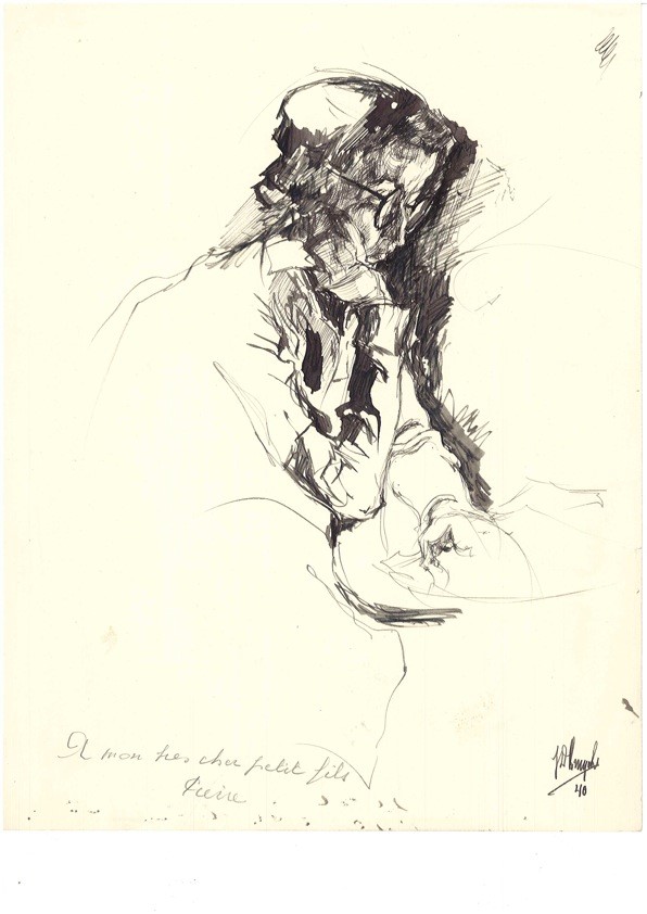 T.M.280    RAPHAELLE DE LEYN
Tekening van de vrouw van Jules De Bruycker 'Rapha�lle De Leyn'.
Met een opdracht aan haar kleinkind 'Didier Naeyaert'.
Verkocht bij Arenberg Auctions op 12/10/2018.
Enkele maanden vroeger heeft dit kleinkind de volledige verzameling van zijn grootvader ter verkoop aangeboden.
