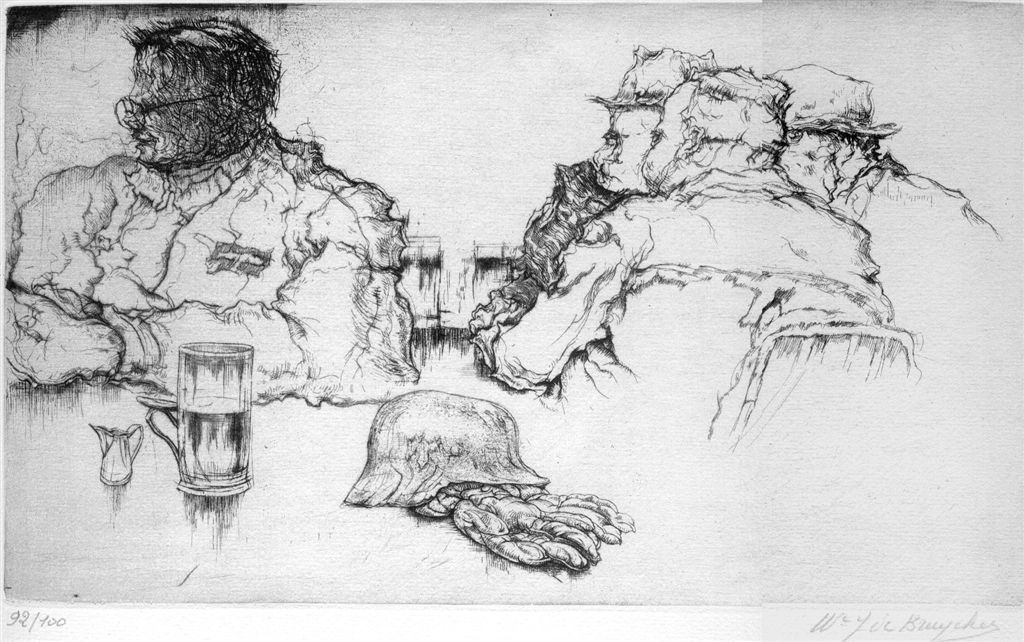 J.D.B. 443    PH  MILITAIRE // SOLDAT ET CIVILS 1942
Postume herdruk 1975
Getekend door de weduwe van Jules De Bruycker.
H 196-B 289
L.R.N.M.
