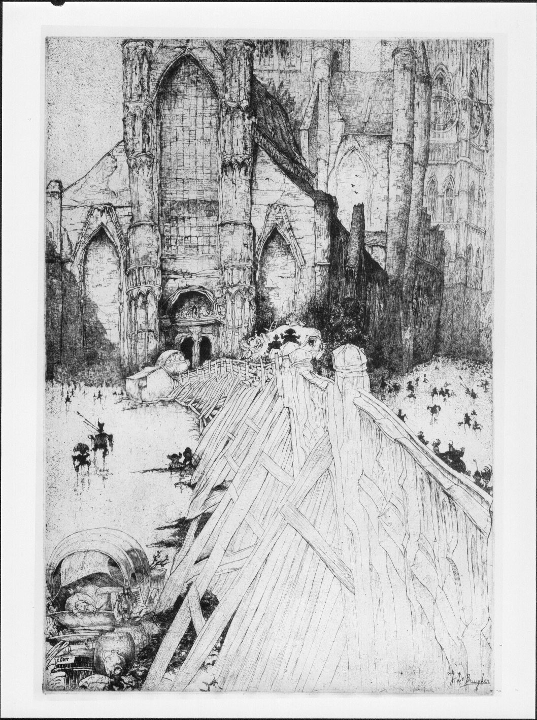 J.D.B. 243  L'EGLISE ST.NICOLAS 1928
Dit exemplaar is getekend in de plaat en mag nooit met potlood getekend zijn
Dit was een gift gedrukt op 500 exemplaren
Het is één van de meest voorkomende werken van de De Bruycker op veilingen
Zijn waarde is dan ook zeer gering
H 457-B 310
L.R.N.M.
