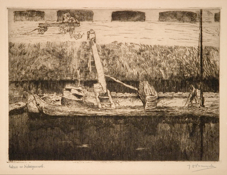 J.D.B. 052 BATEAU EN DECHARGEMENT 1914
Uitzonderlijke staat
De Bruycker beschrijft deze ets comme 1er état d'un mauvais Bartsoen
H 171-B 234
L.R.40

