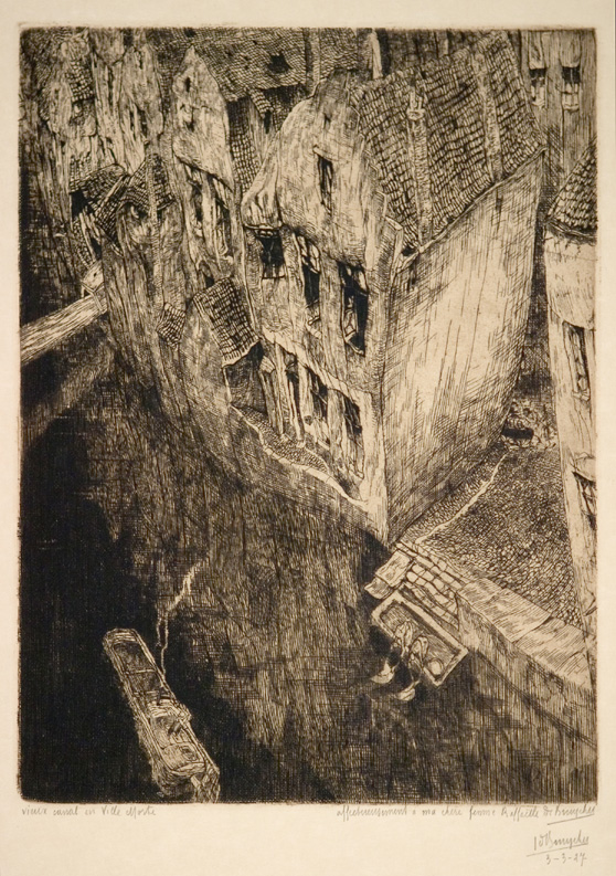 J.D.B. 214 A  EN VILLE MORTE // VIEUX CANAL 1926
Deze ets is ook te vinden in het boek "La gravure originale Belge" 3de album
H 266-B 200
L.R.139
