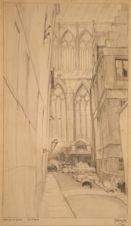 A0039  RUE ST.BAVON
Tekening uit het lux album Sites et Visions de Gand
Dit werk is ook ge�tst

