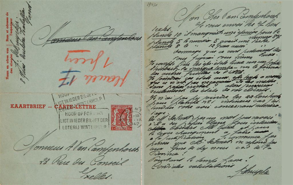 B.006 BRIEF VAN JULES DE BRUYCKER AAN ZIJN DRUKKER VAN CAMPENHOUT
In de Rue du conseil.
