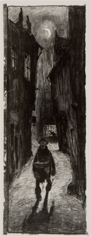 B0032 ILLUSTRATIE UIT HET BOEK "EN VILLE MORTE" VAN FRANZ HELLENS
Het boek van Frans Hellens (Frits (Frédéric) Van Ermengem) werd gepubliceerd eind 1905. Dus zouden al deze werken dateren van voor die datum. 
