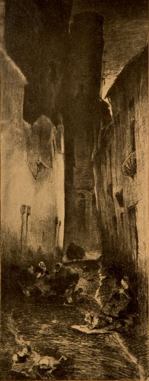 B0026  ILLUSTRATIE UIT HET BOEK "EN VILLE MORTE" VAN FRANZ HELLENS
Het boek van Frans Hellens (Frits (Frédéric) Van Ermengem) werd gepubliceerd eind 1905. Dus zouden al deze werken dateren van voor die datum.
