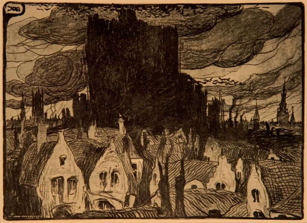 B0031 ILLUSTRATIE UIT HET BOEK "EN VILLE MORTE" VAN FRANZ HELLENS
Het boek van Frans Hellens (Frits (Frédéric) Van Ermengem) werd gepubliceerd eind 1905. Dus zouden al deze werken dateren van voor die datum. 

