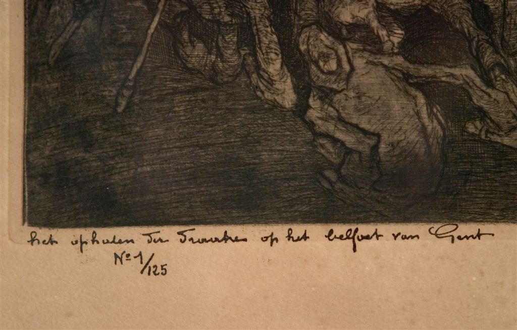 D.140 DE VERMELDING OP HET EERSTE DEFINITIEVE EXEMPLAAR VAN "HET HIJSEN VAN DE DRAAK" TE GENT 1914

