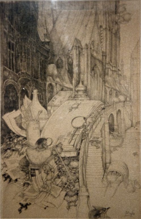 A0046 DE ST. MICHIELSHELLING
Verkocht bij De Vuyst oktober 2017 voor de prijs van 26840 Euro K.I. d
Deze tekening werd gebruikt voor het maken van de frontespice voor het boek van Gr�goire Le Roy "L'oeuvre grav� de Jules De Bruycker op 350 exemplaren
